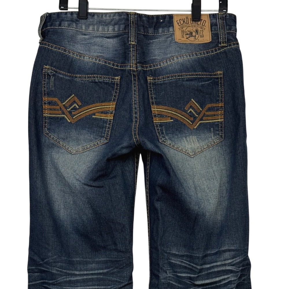 Y2K Ecko Unltd Jeans Mens 30x32 Relaxed Baggy Streetwear Dark Blue Whiskering